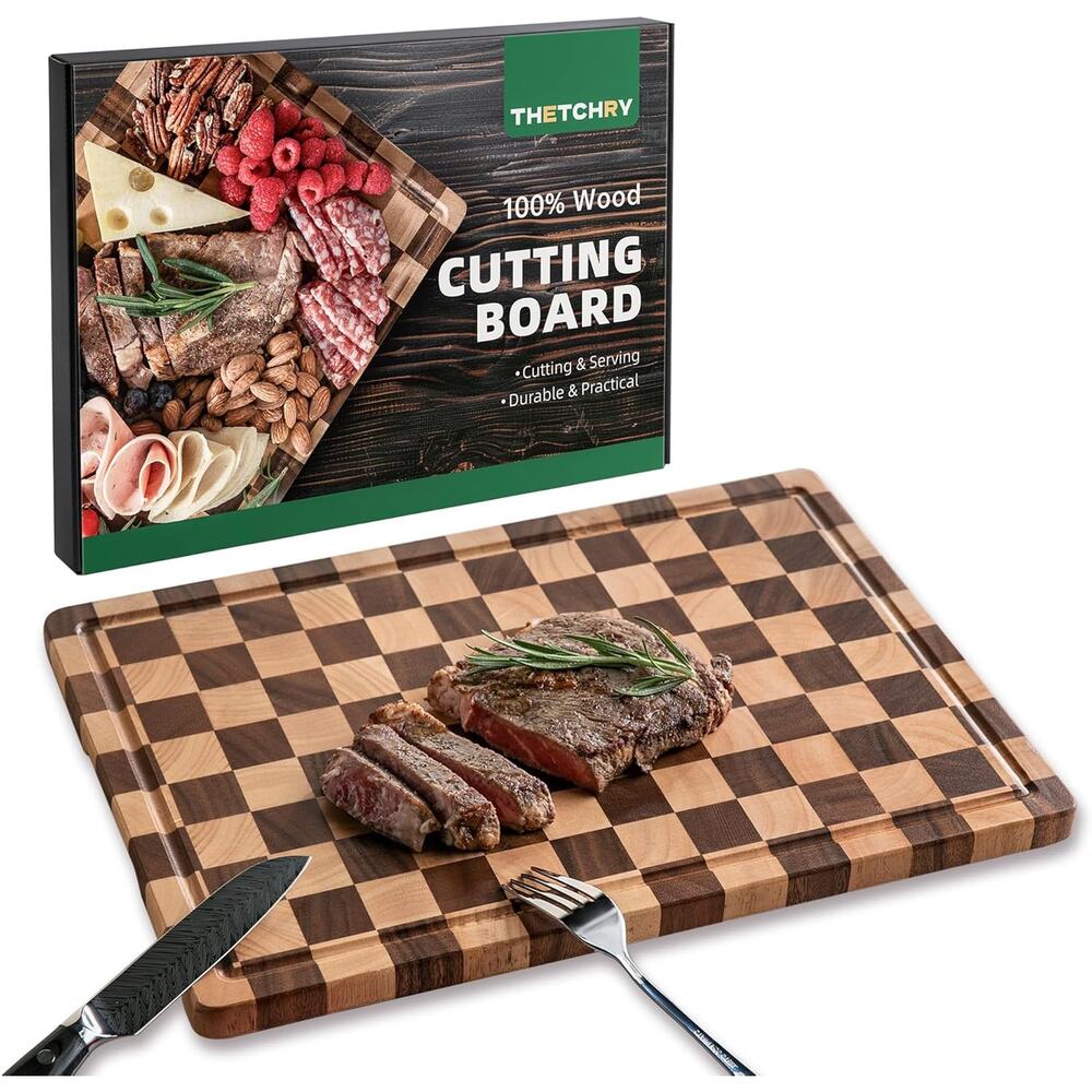 Thetchry Checkered Cutting Board Upgraded, Acacia Wood